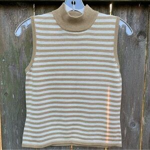 JETAL mock turtleneck sleeveless striped knit top sweater festive silk cotton